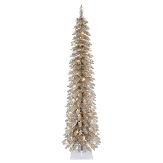 6ft. Pre-Lit Rose Gold Alpine Pencil Artificial Christmas Tree, Clear Lights